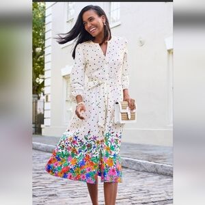 Talbots 2P Cream Floral Midi Dress